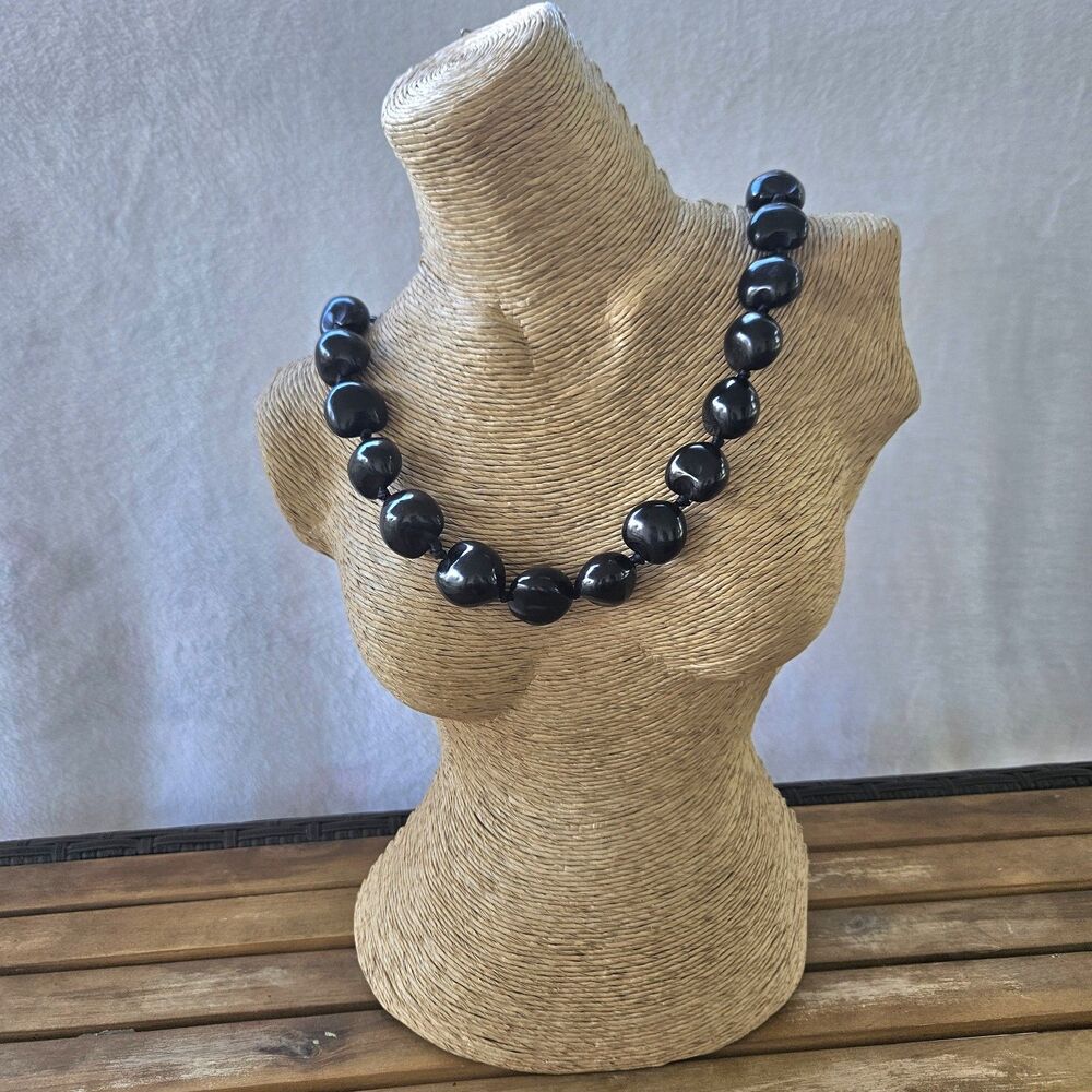 Polished Black Kukui Nut Lei Necklace